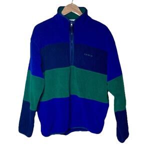 Vintage IZOD Fleece Pullover Mens Medium Colorblock Blue Green 1/4 Zip Y2K 90s